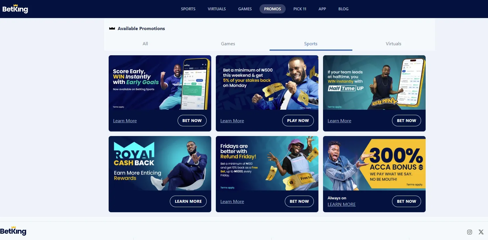 BetKing promo page with bonuses and offers for regular sport players.