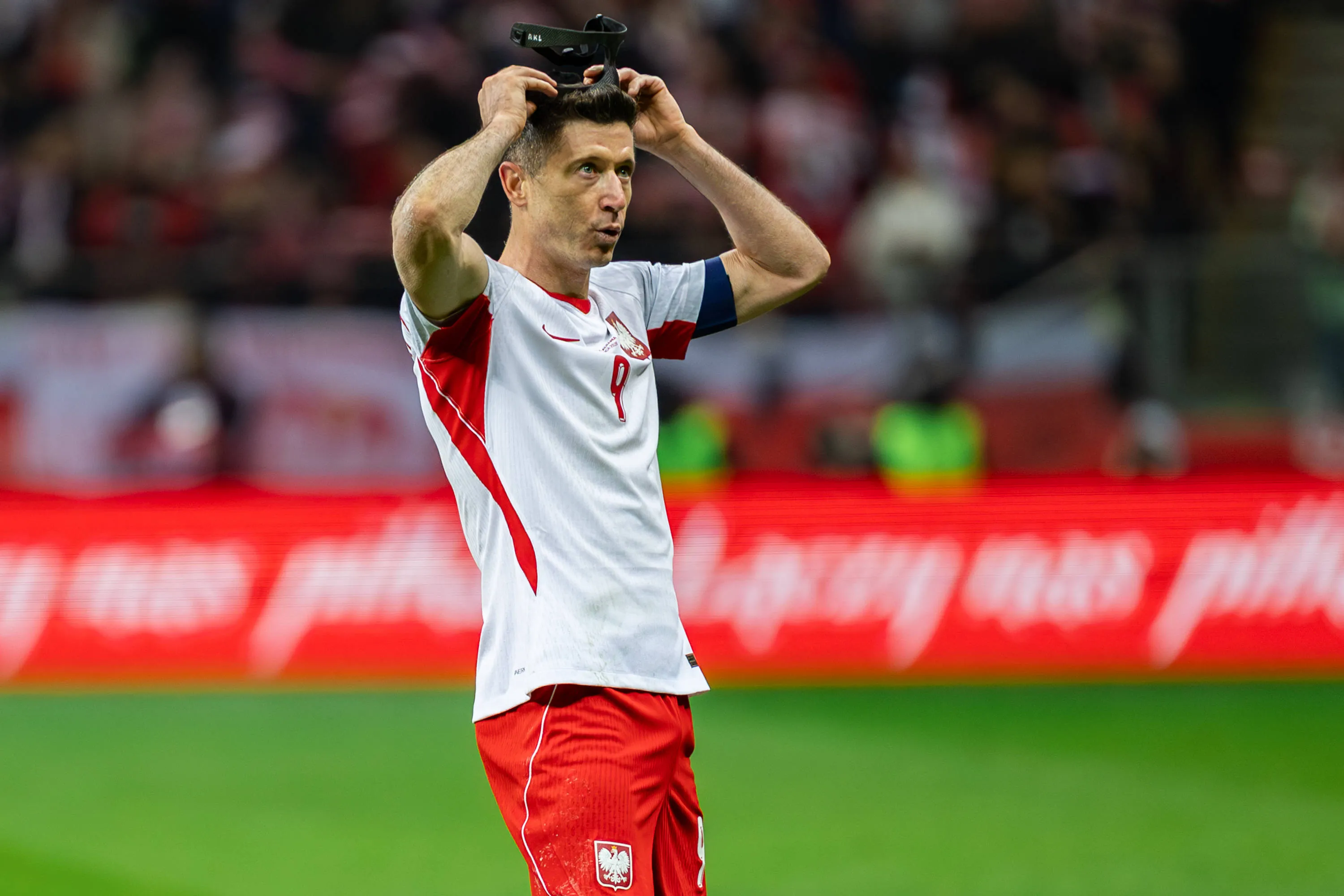 Poland Vs Albania during the 2026 FIFA World Cup European Qualifiers KO play-offs match in Warsaw, Poland Robert Lewandowski of Poland celebrates a goal during the FIFA World Cup 2026 European Qualifiers KO play-offs match between Poland and Albania at PGE Narodowy Stadium.