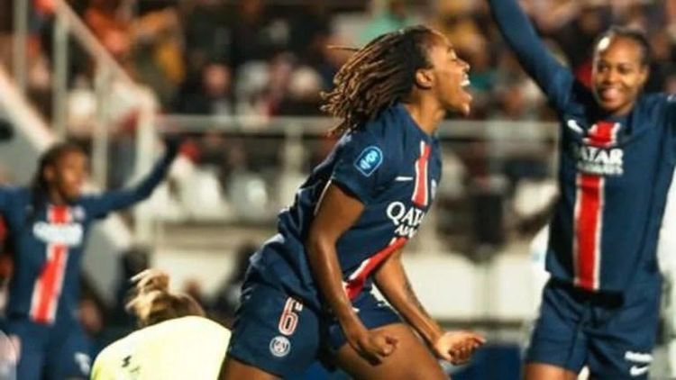 Nigeria's Jennifer Echegini celebrates a goal for PSG