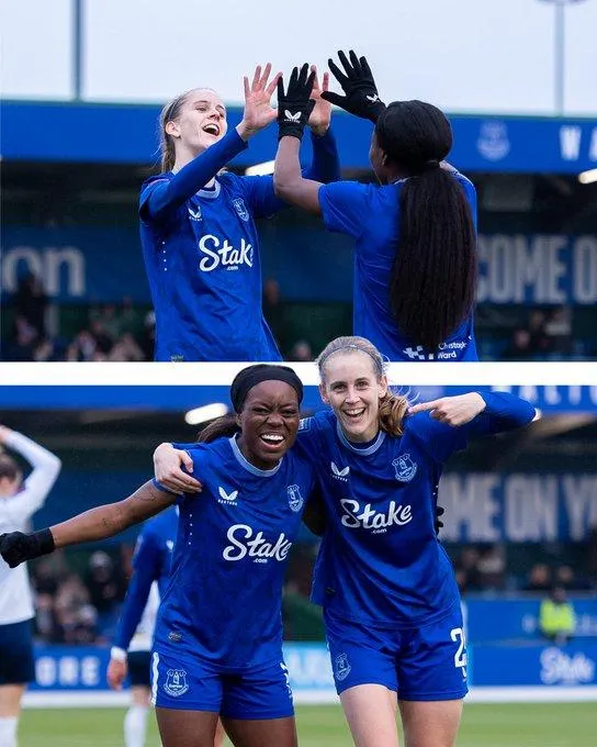 Toni Payne and her Everton teammate 