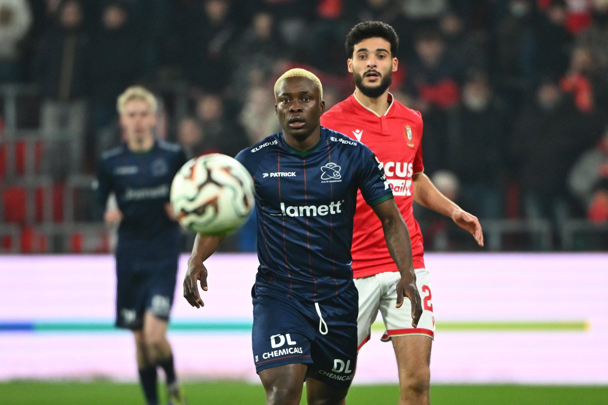 Nnadi Tochukwu midfielder of Zulte Waregem during the Jupiler Pro League match against Standard de Liege