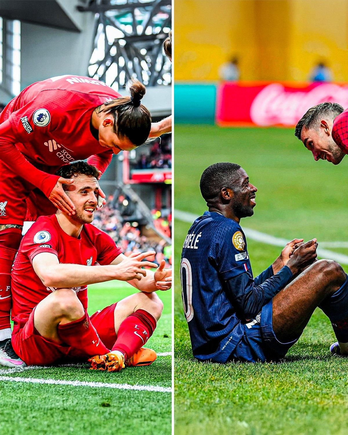 Ousmane Dembele doing the Diogo Jota Celebration