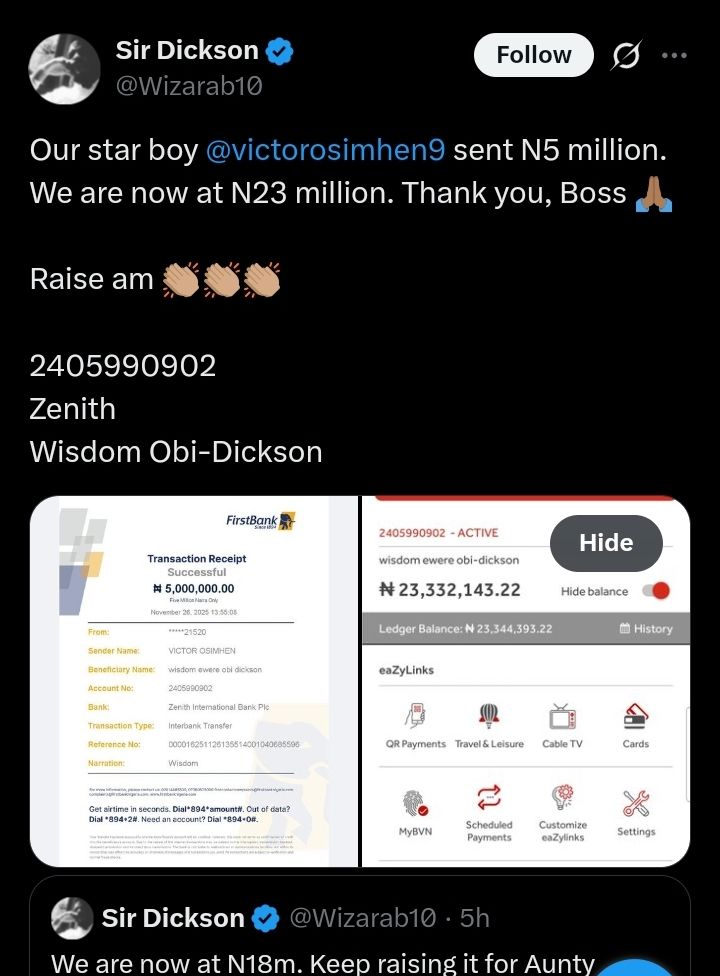 Victor Osimhen’s donation to Aunty Esther 