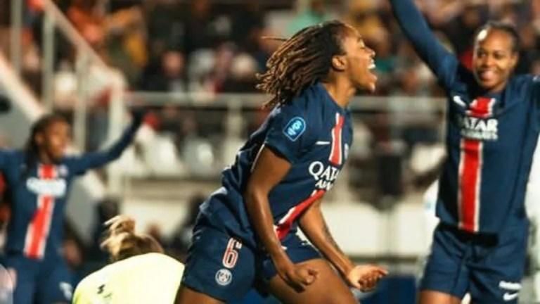 Nigeria's Jennifer Echegini celebrates a goal for PSG