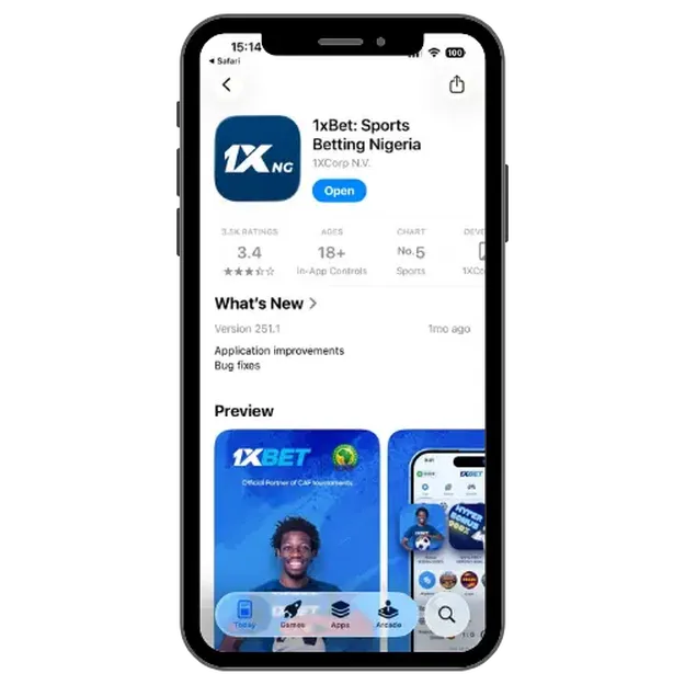 1xBet app download page on Apple App Store showing Sports Betting Nigeria app and install button