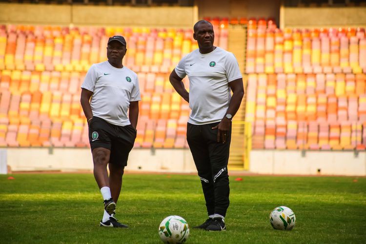 Former Super Eagles coach Salisu Yusuf and Augustine Eguavoen