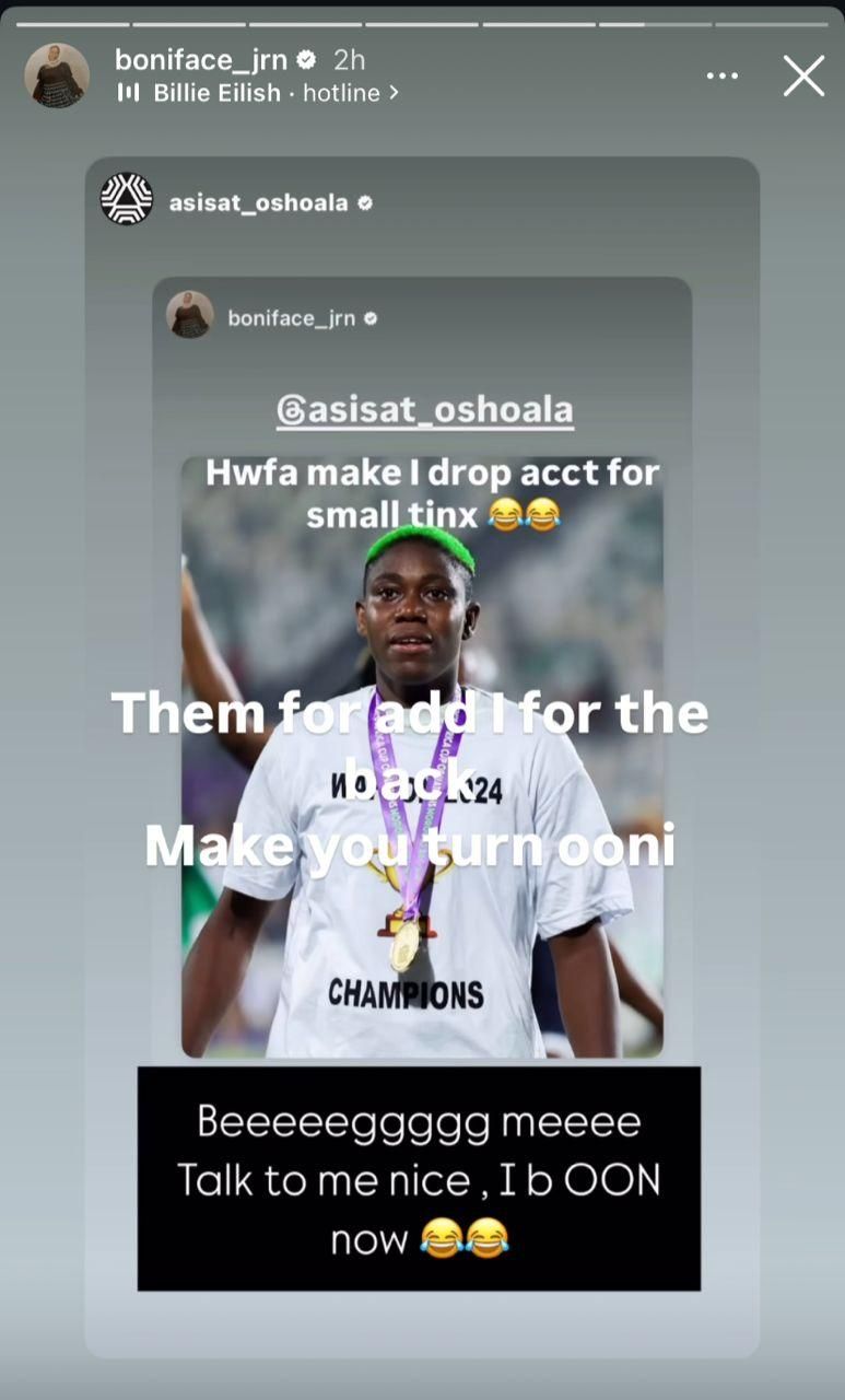 Asisat Oshoala replied Victor Boniface