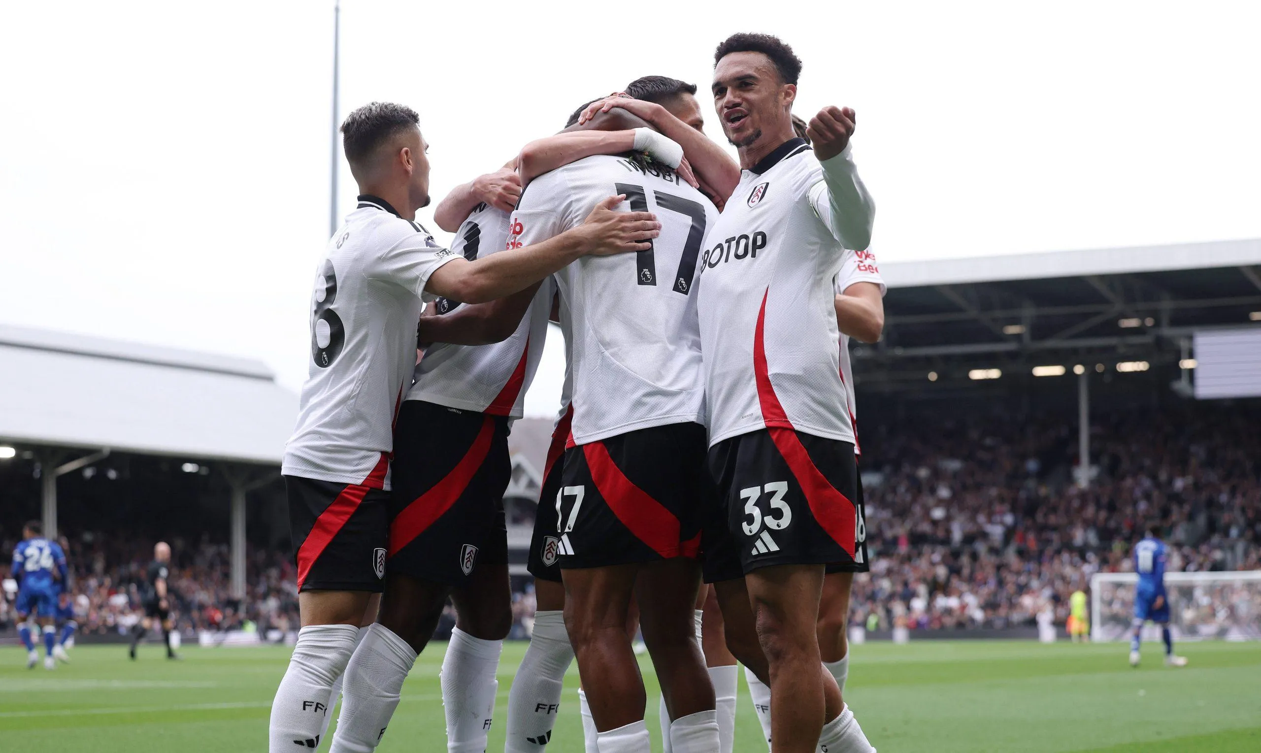  Alex Iwobi of Fulham celebrates after scoring the opening goal during the Fulham vs Chelsea Premier League