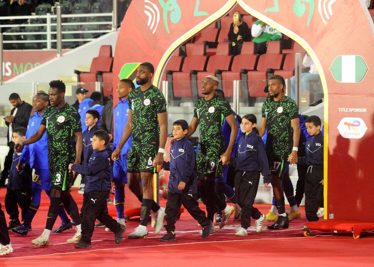 Victor Osimhen, Zaidu Sanusi, Semi Ajayi and Alex Iwobi during the Africa Cup of Nations AFCON match between Nigeria and Tanzania