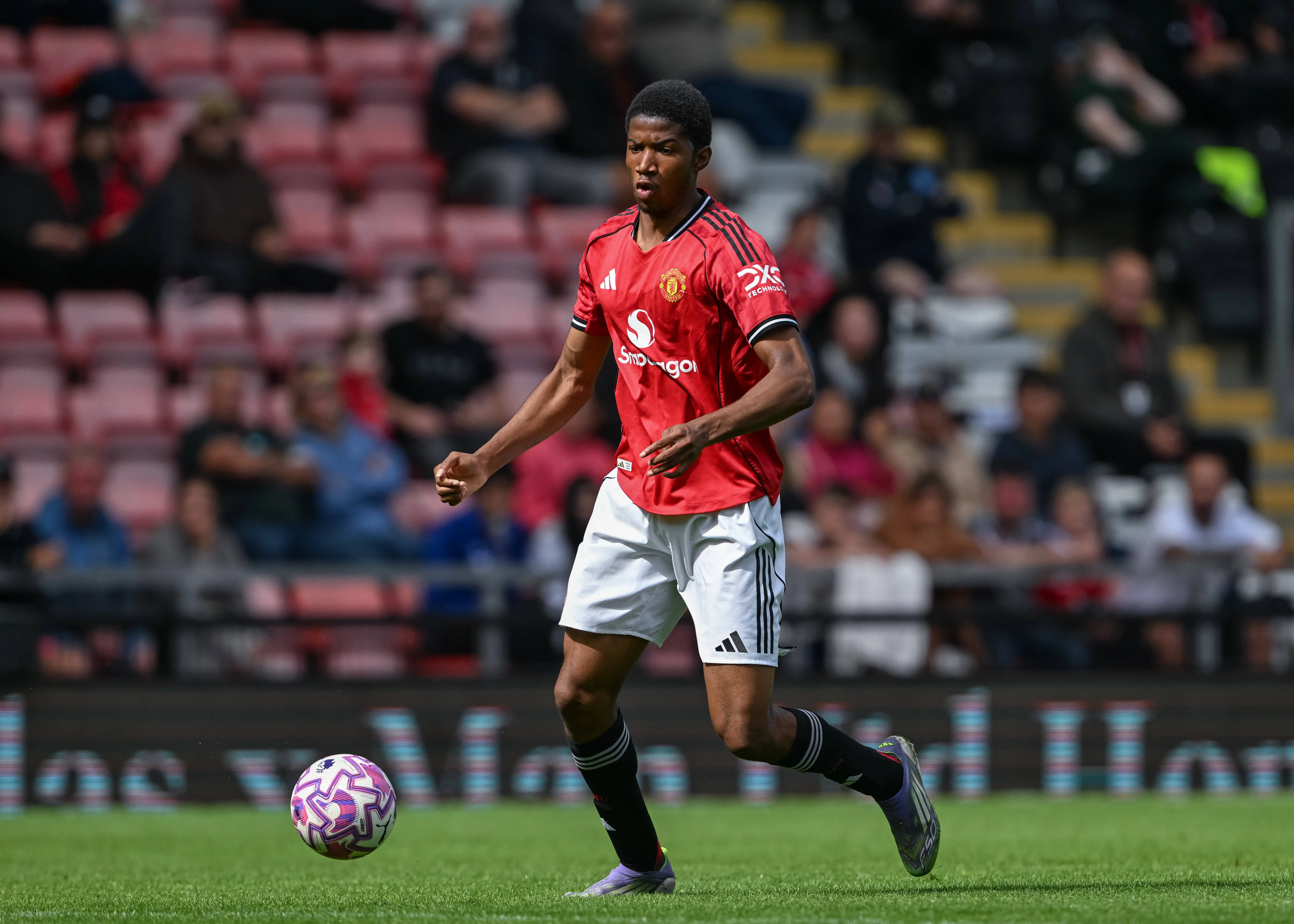 Chido Obi-Martin of Manchester United, ManU during the Manchester United U21, U 21 vs Manchester City U21 Premier League 2 match at Leigh Sports.