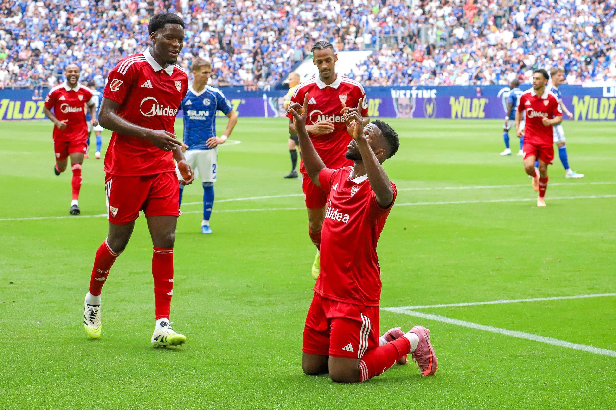 Kelechi Iheanacho celebrates after scoring for Sevilla