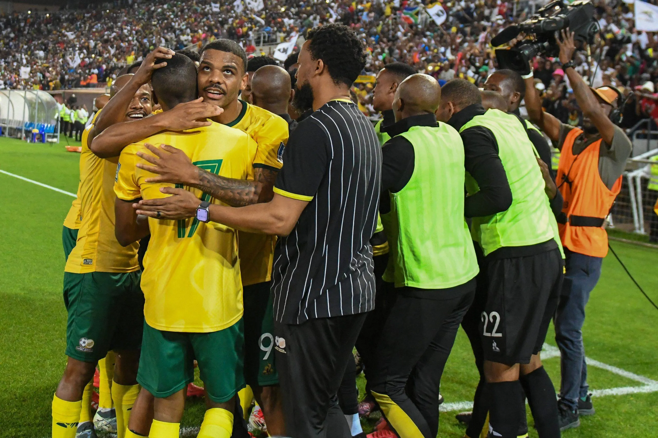 South Africa celebration during the Men FIFA World Cup, WM, Weltmeisterschaft, Fussball qualifiers between South Afria and Lesotho at Peter Mokaba Stadium on March 21, 2025 in South Africa