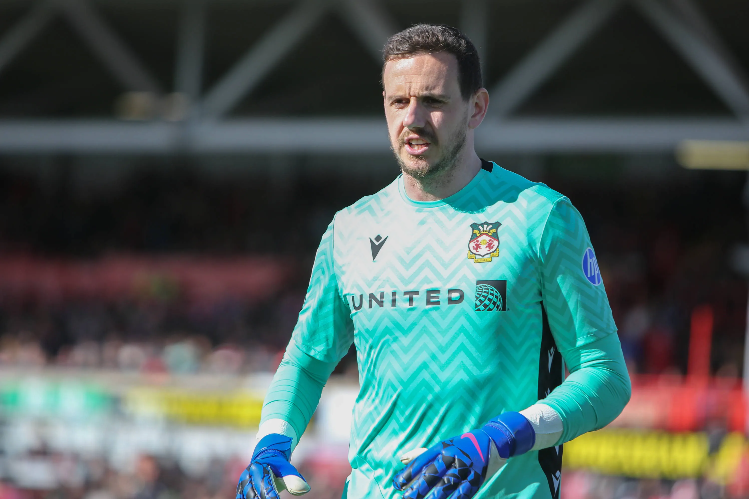 Danny Ward of Wrexham during the EFL Sky Bet Championship match between Wrexham FC and Stoke City at the Racecourse Ground, Wrexham, UK on 18 April 2026