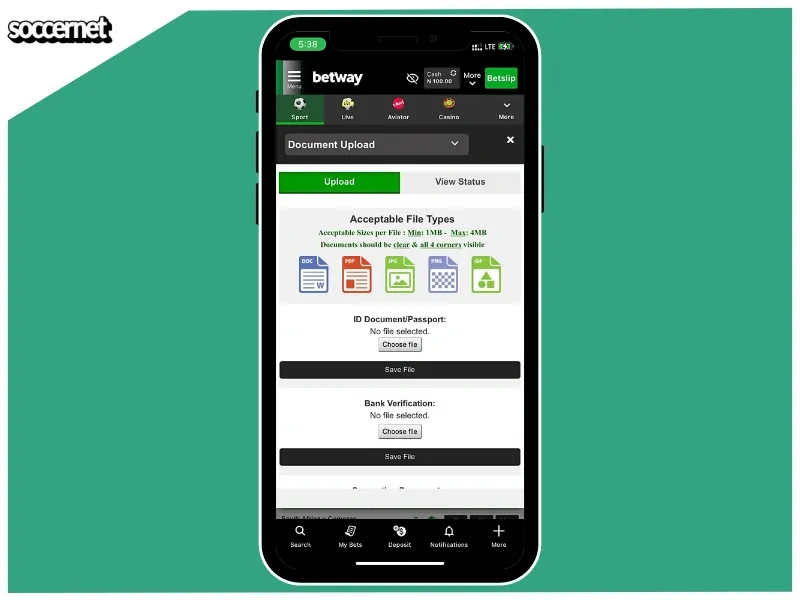 Betway verification process for new users.