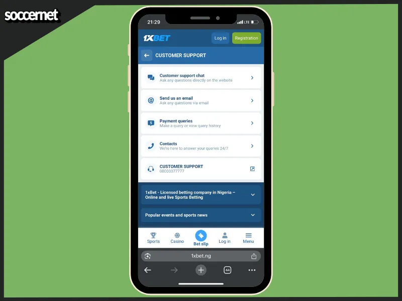 1xbet nigeria customer support contact details
