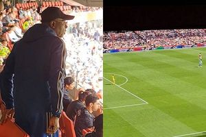 WATCH: Lagos Gov. Sanwo-Olu at Emirates watching Saka, Aina and Awoniyi in Arsenal Vs Nott’m Forest game
