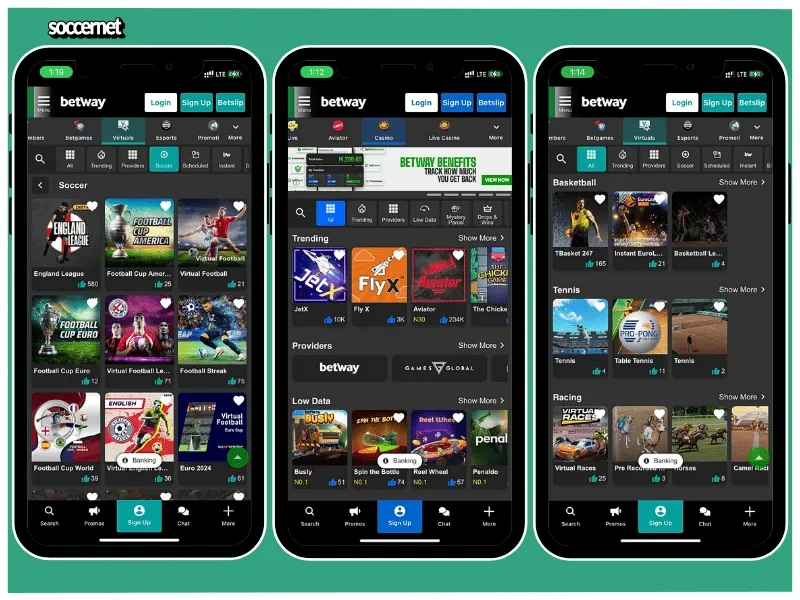 Betway review of the virtual sports and interface to bet on them.