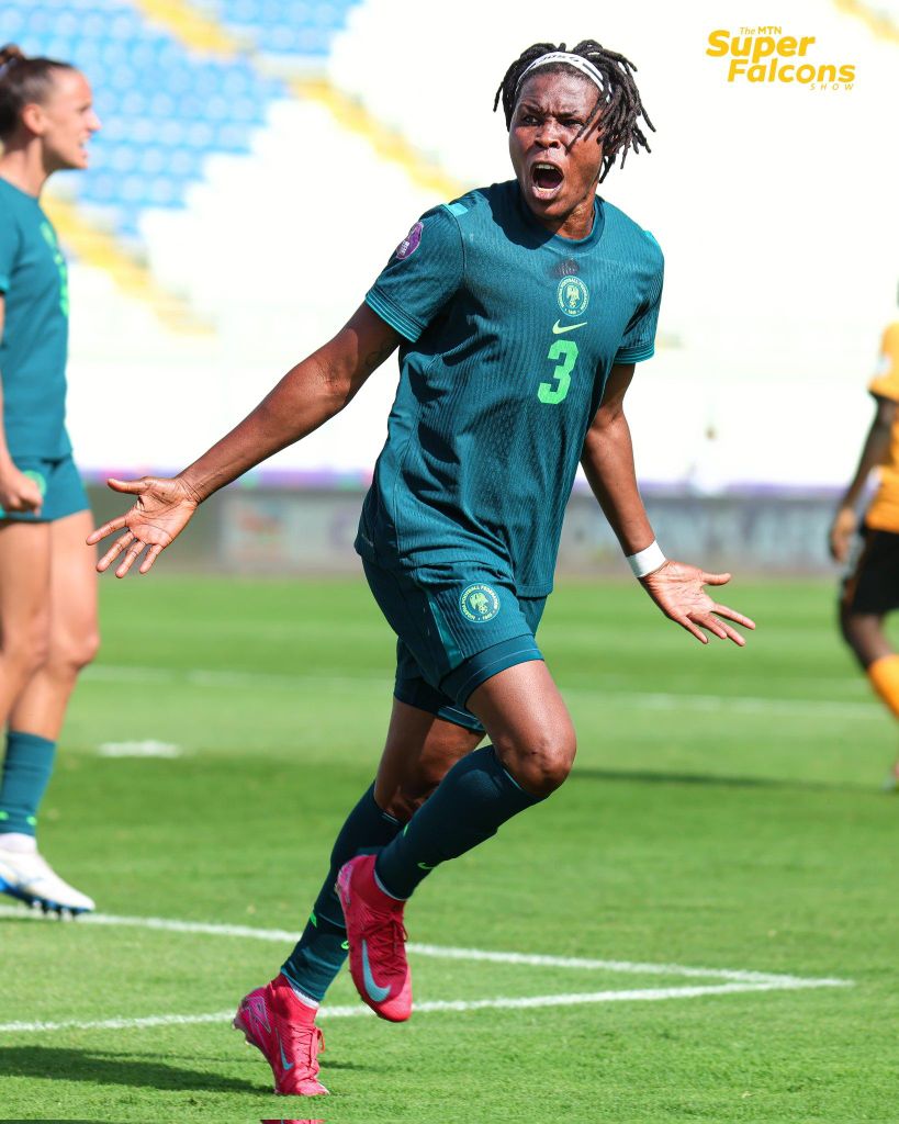 Osinachi Ohale is celebrating Nigeria's opener against Zambia in the WAFCON 2024 quarter-final. [Photo Credit/ X].