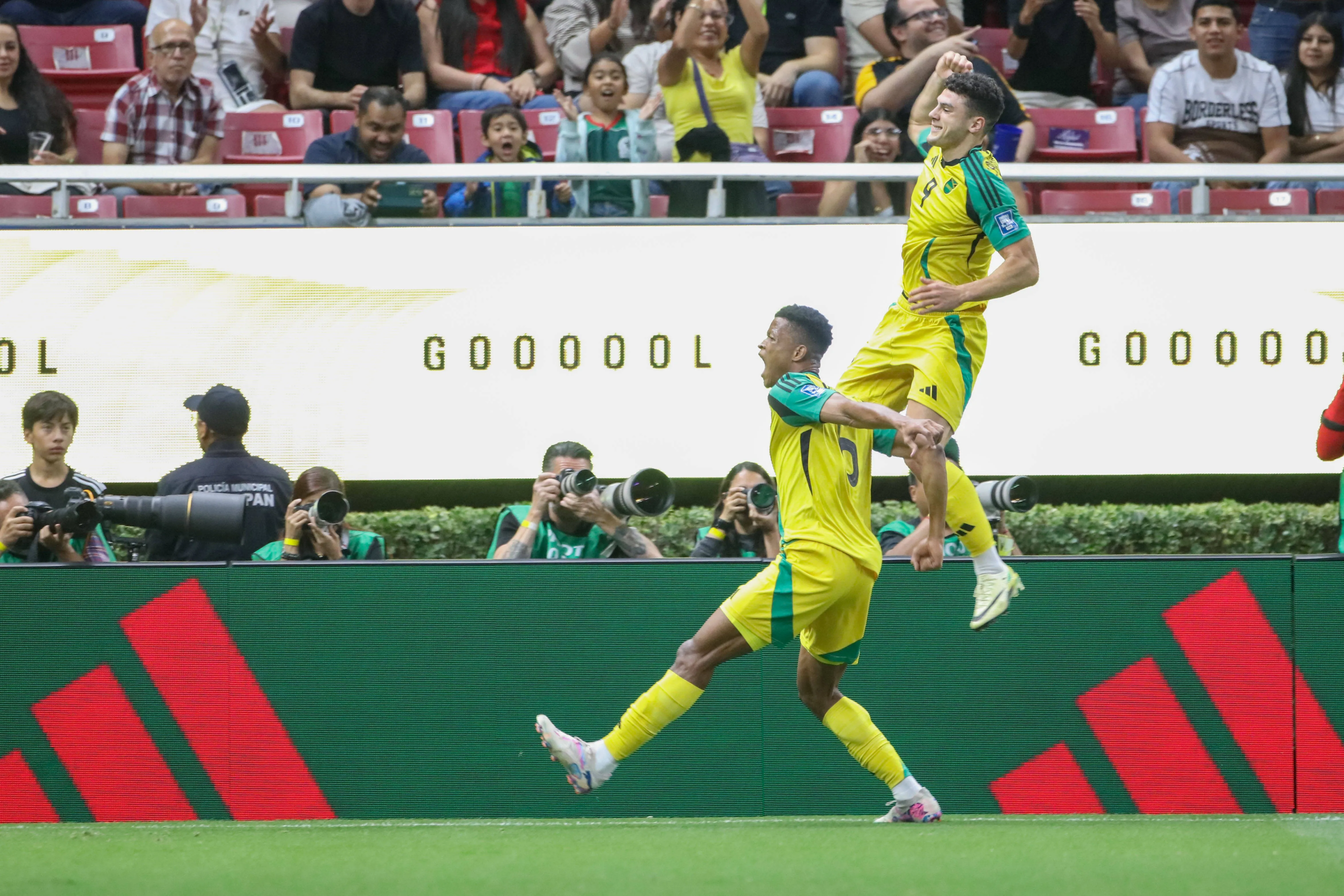Richard King of Jamaica celebrates after scoring his goal