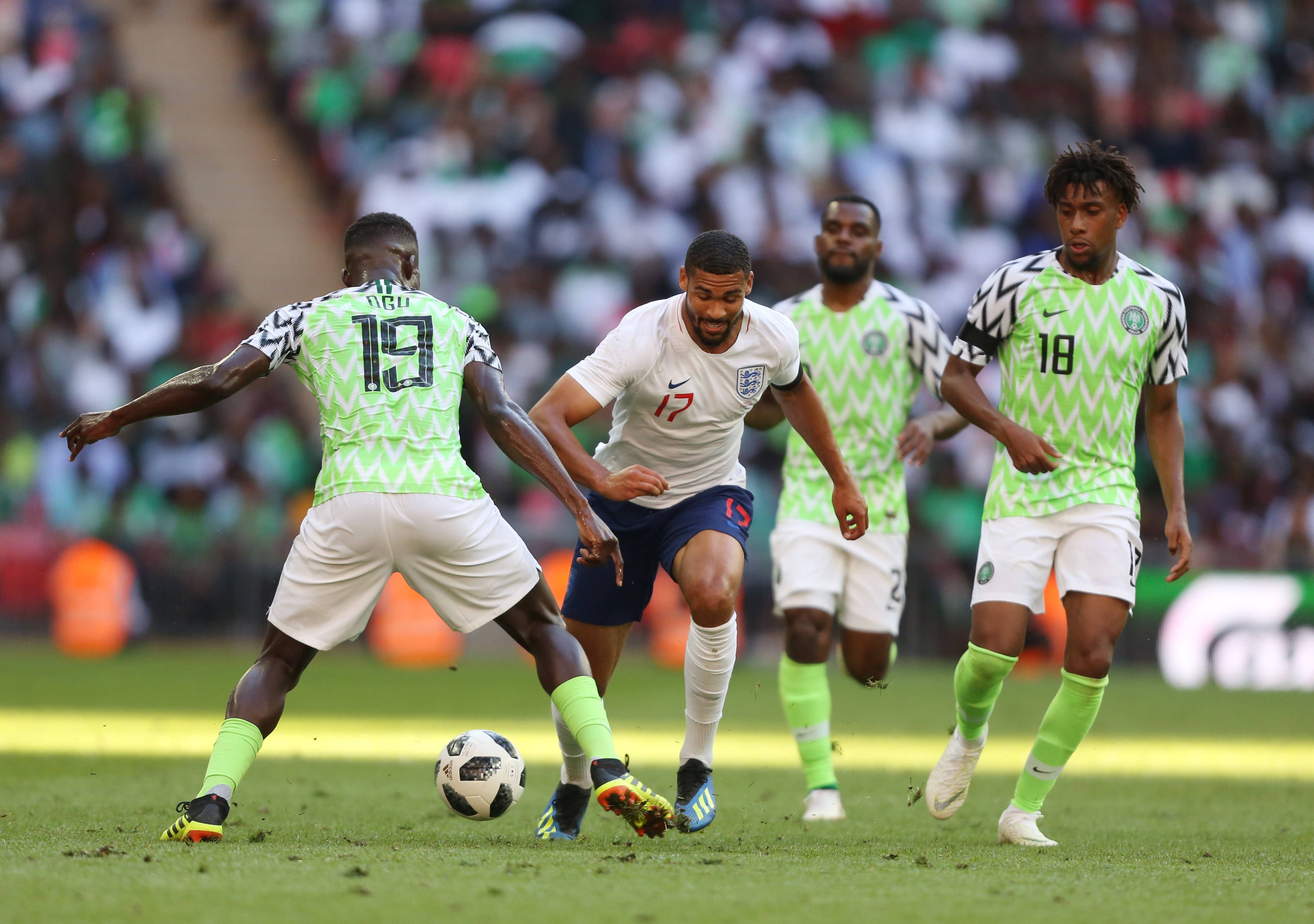 Ruben Loftus-Cheek of England tackled by John Ogu of Nigeria