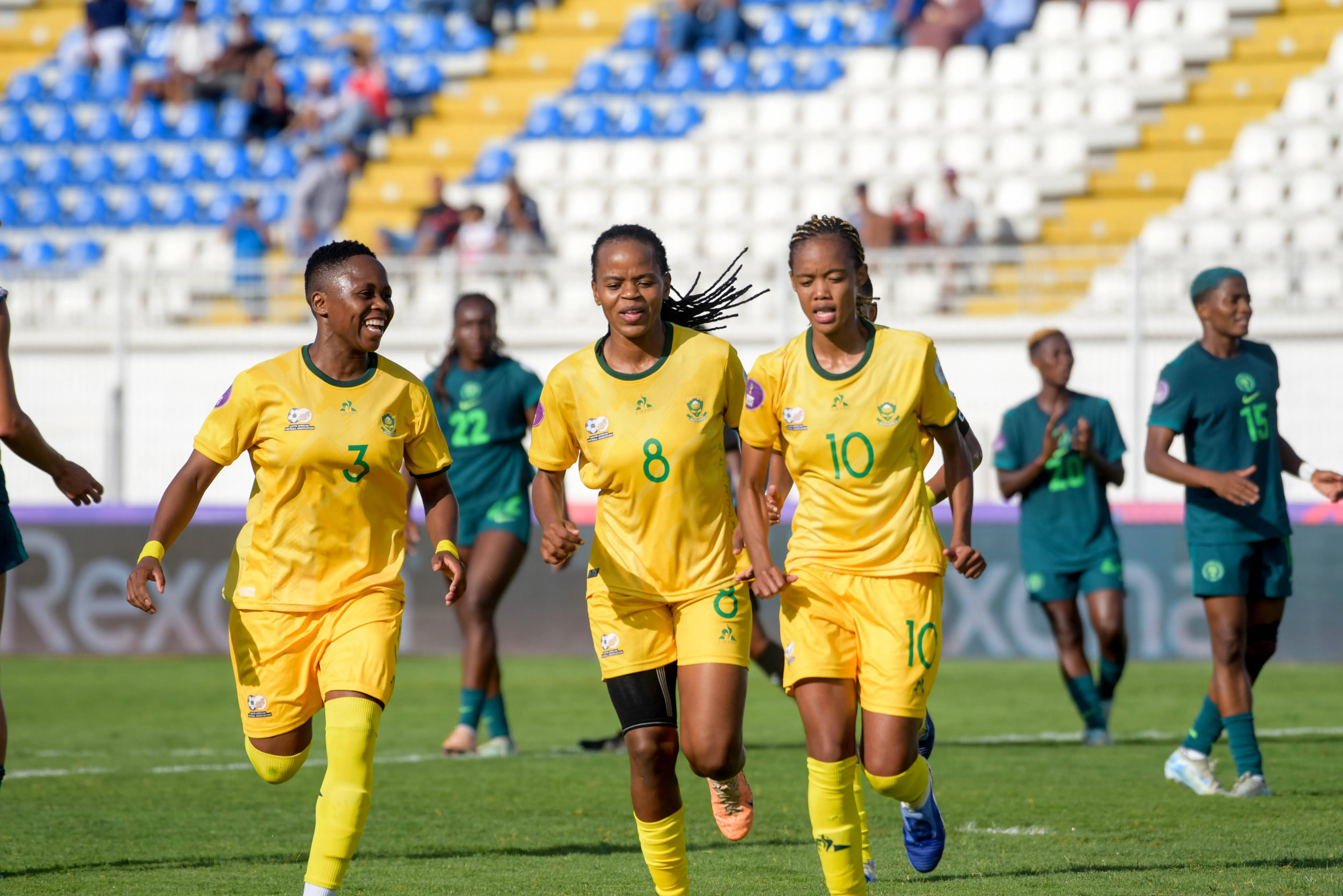 Linda Motlhalo of South Africa celebrate goal with team mates during the 2025 Women s Africa Cup of Nations WAFCON Semi Finals match between Nigeria and South Africa at Stade Larbi Zaouli on July 22, 2025 in Casablanca, Morocco