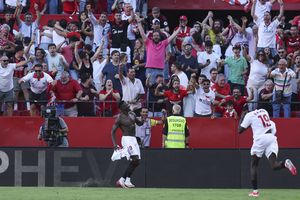 Akor Adams reacts to Sevilla’s thumping victory over Barcelona
