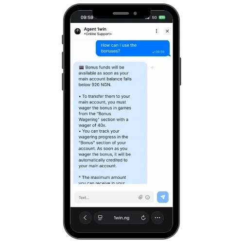 Customer support on 1win explaining how the welcome bonus works.