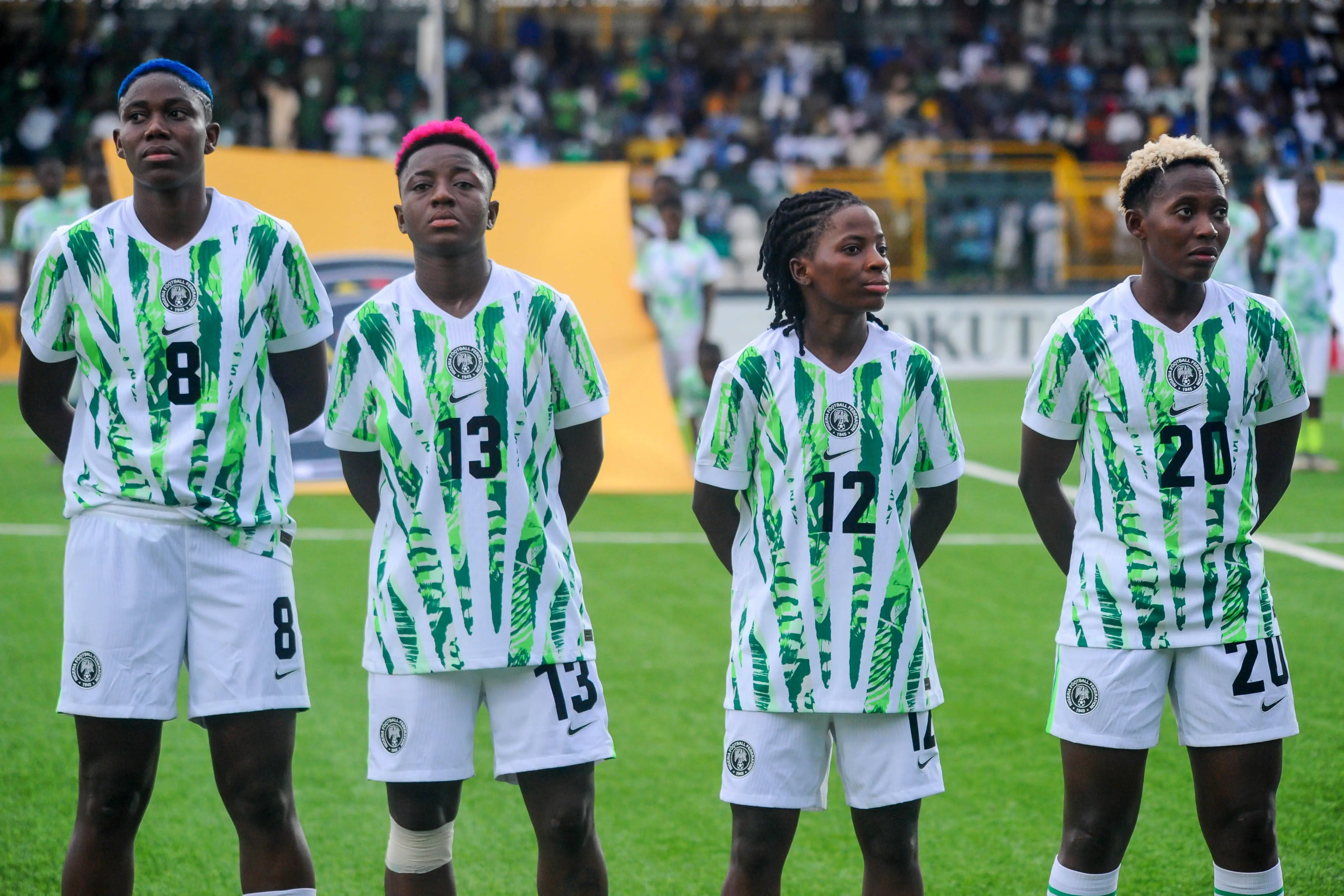 Asisat Oshoala, Deborah Ajibola Abiodun, Taiwo Tewogbola Afolabi and Folashade Florence Ijamilusi of Super Falcons preparing for WAFCON 2026