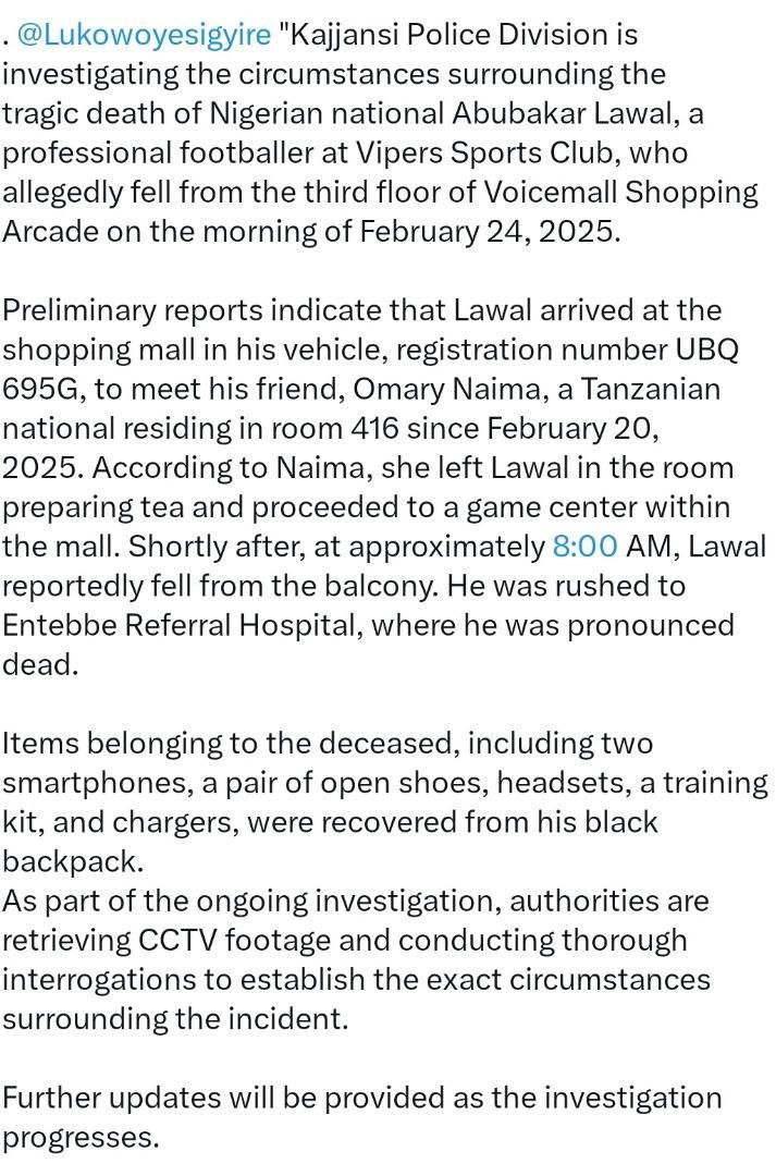 Police Statement on Abubakar Lawal's death