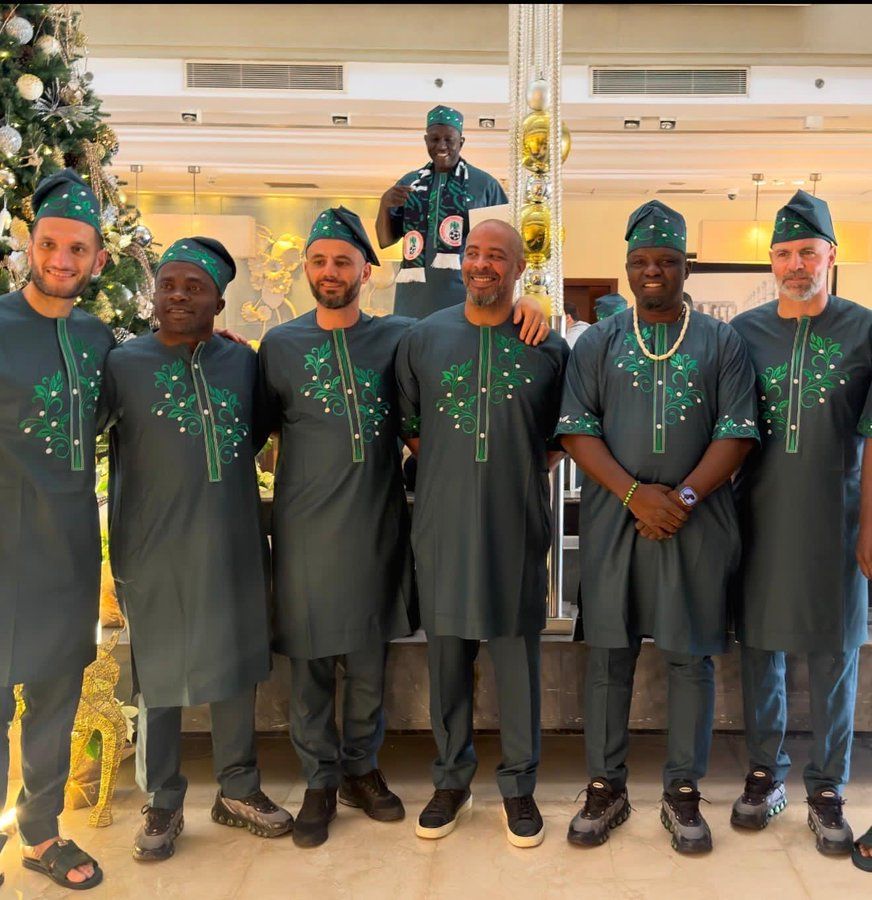 Super Eagles coaching staff in Super Eagles 2025 AFCON attire