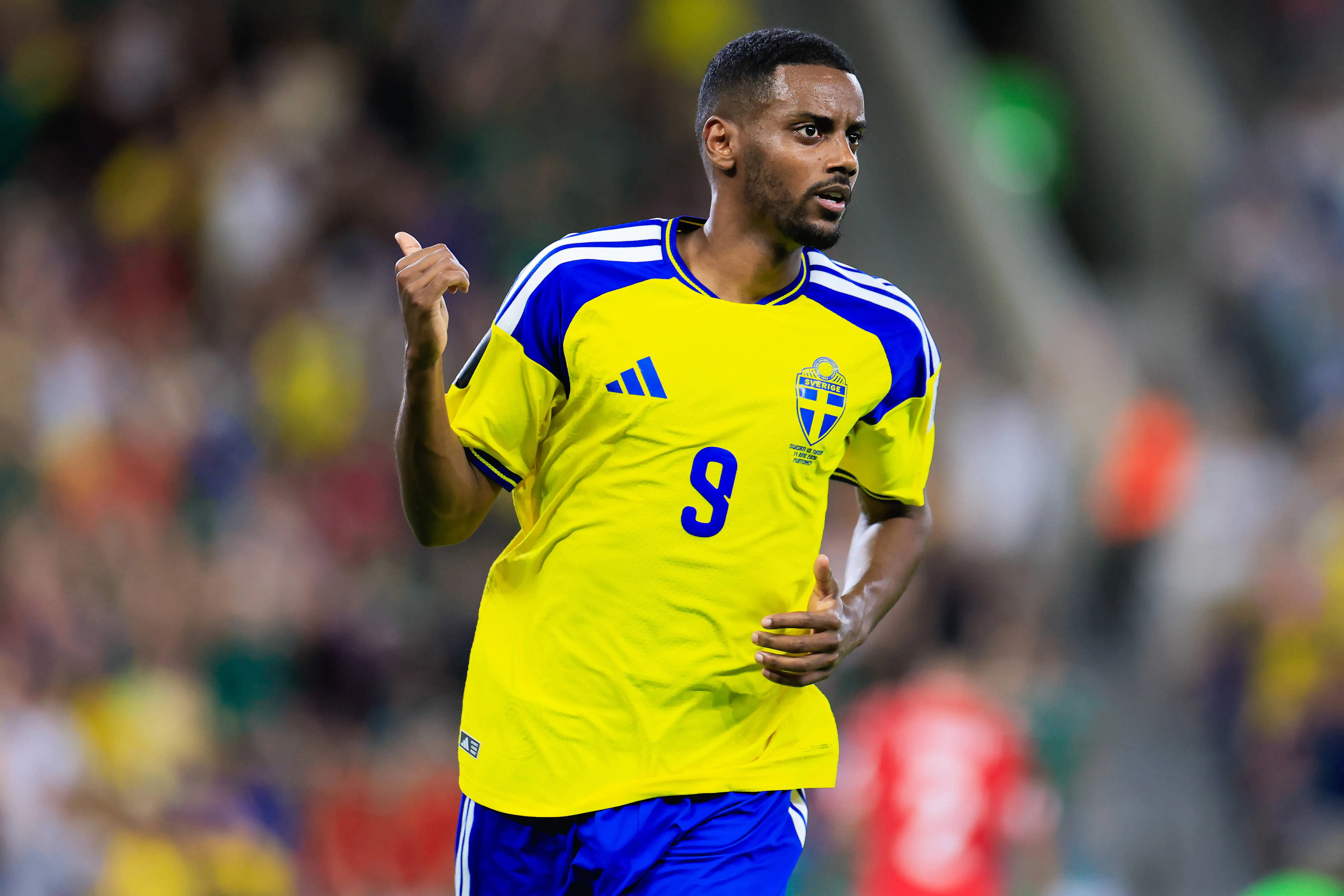 Alexander Isak of Sweden celebrating a goal against Tunisia the 2026 FIFA World Cup Group game