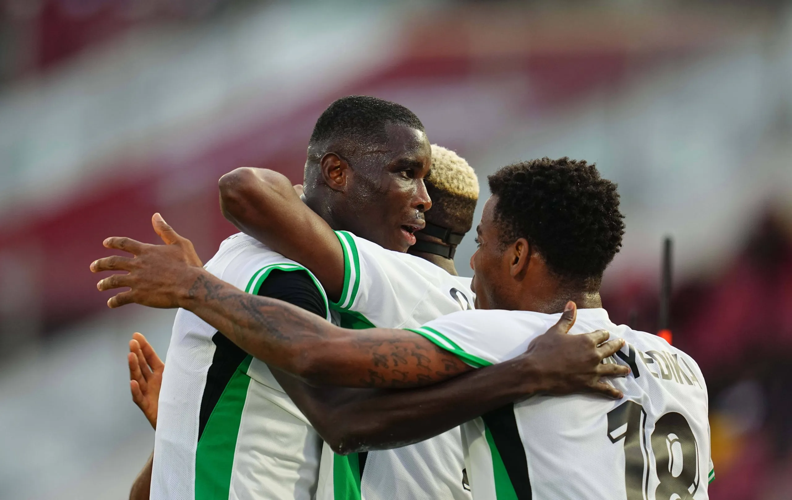 Paul Onuachu celebrates Super Eagles goal vs Uganda during the AFCON 2025
