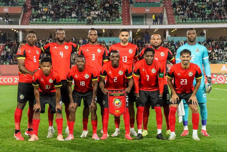 Ivane Urrubal, Nanani Infren, Edmilson Gabriel Dove, Fernando Chamboco, Diogo Calila, Feliciano Jone Nenê, Manuel Kambala, Gildo Gildo, Dominguês Pelembe, Geny Catamo Geny Catamo, Stanley Ratifo, Geny Catamo and Stanley Ratifo during the Africa Cup of Nations AFCON match between Mozambique and Cameroon.