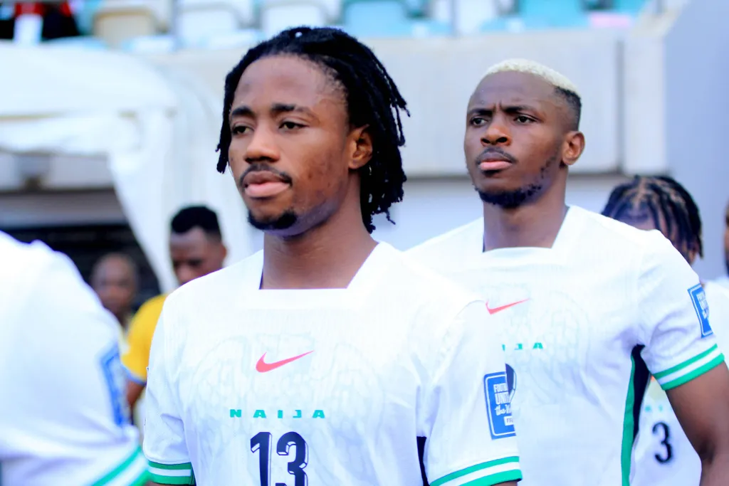 Benjamin Fredrick and Victor Osimhen of Nigeria during the 2026 FIFA World Cup qualifying match between the Super Eagles of Nigeria and the Amavubi of Rwanda