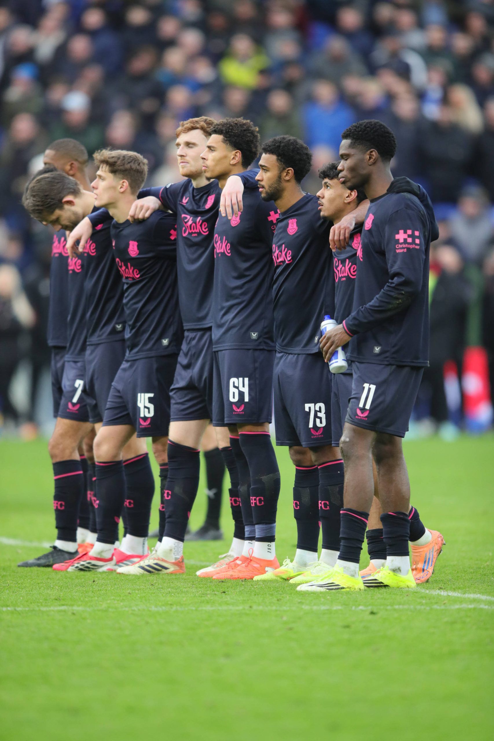 Everton line up for penalty shootout during the FA Cup match between Everton and Sunderland at Hill Dickinson Stadium