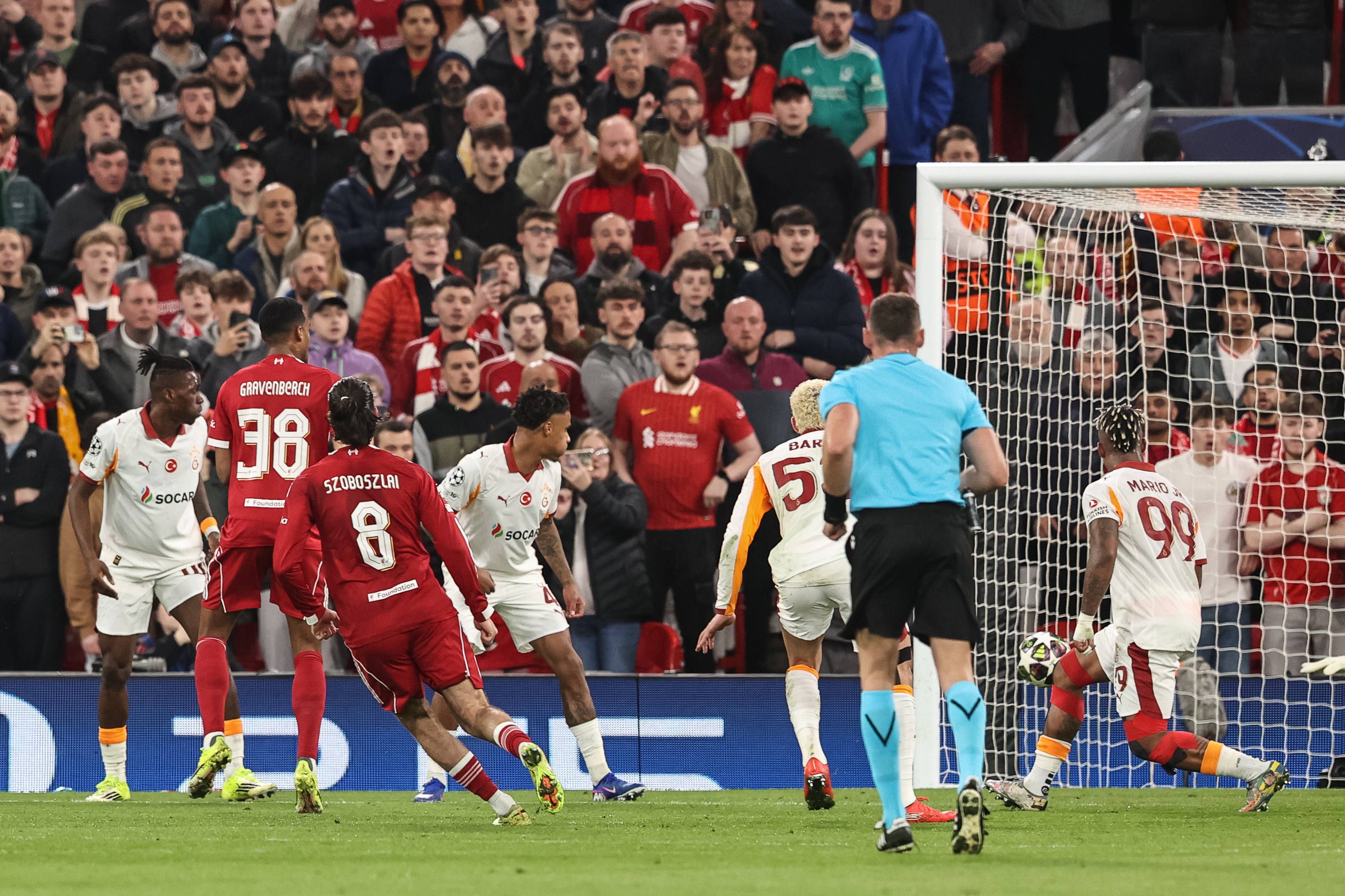 Dominik Szoboszlai of Liverpool scores against Galatasaray
