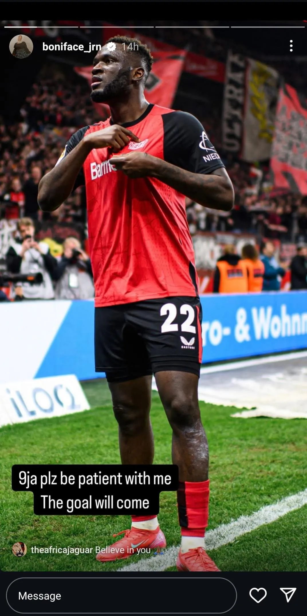 Victor Boniface for Bayer Leverkusen (Photo credit: IG)