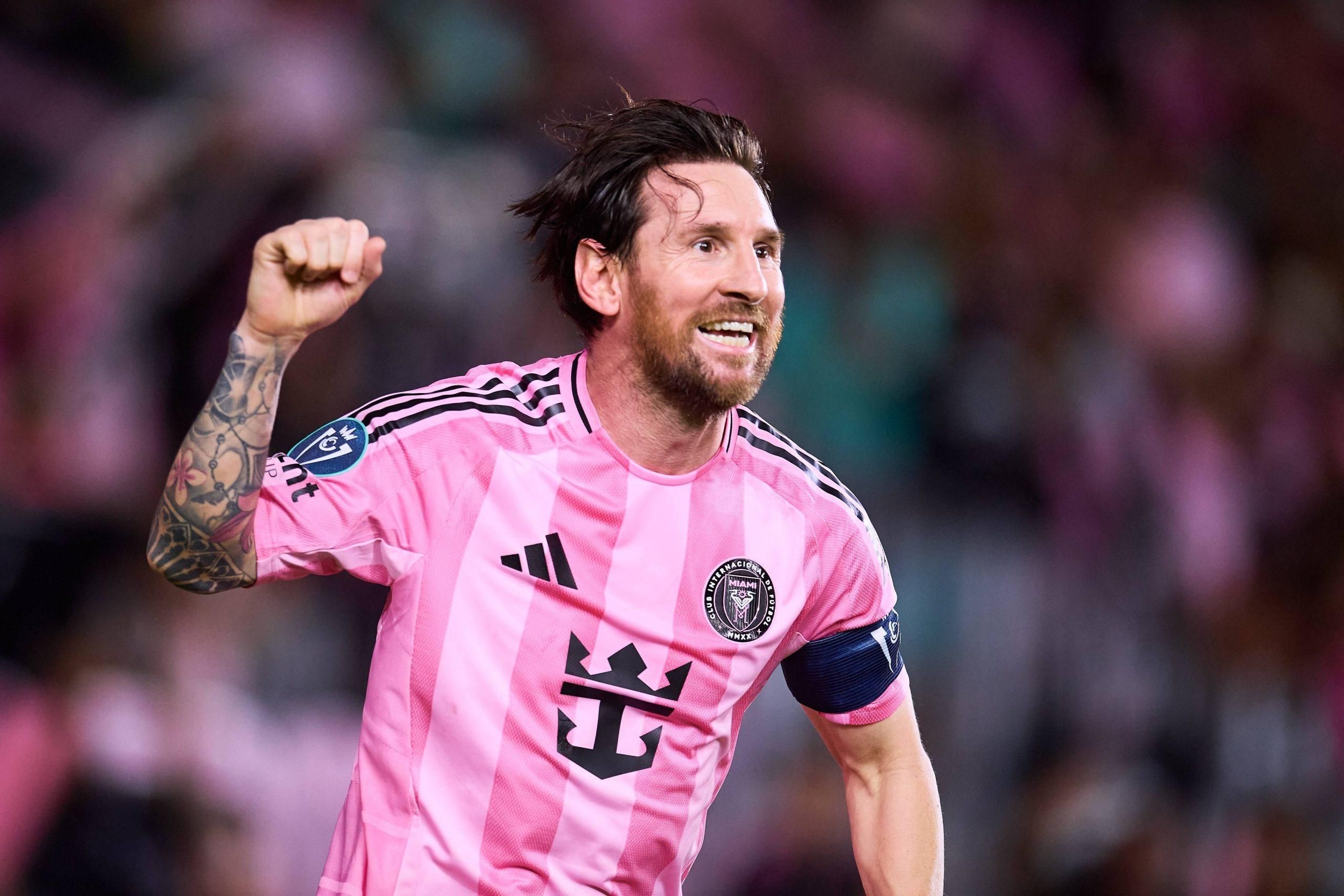 Lionel Messi celebrates his goal 3-1 of Inter Miami during the Quarter Finals second leg match between Inter Miami and Los Angeles FC