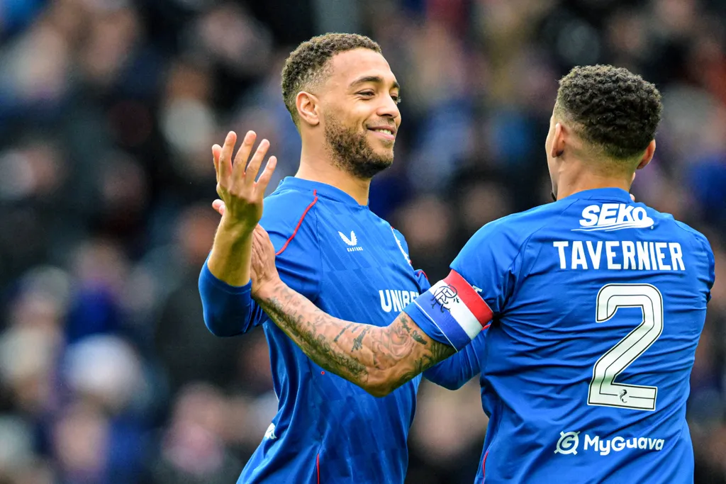 Cyriel Dessers and James Tavernier of Rangers.