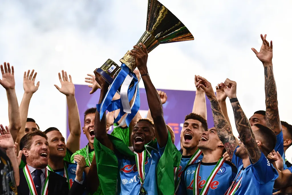 Victor Osimhen with the Serie A trophy at Napoli