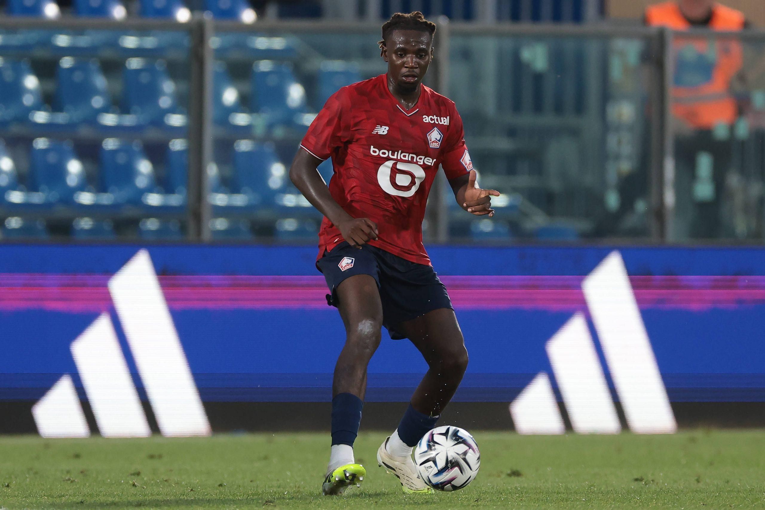 Ngal'ayel Mukau of LOSC Lille during the Como 1907 vs LOSC Lille Pre Season Friendly match at Stadio Giuseppe Sinigaglia, Como