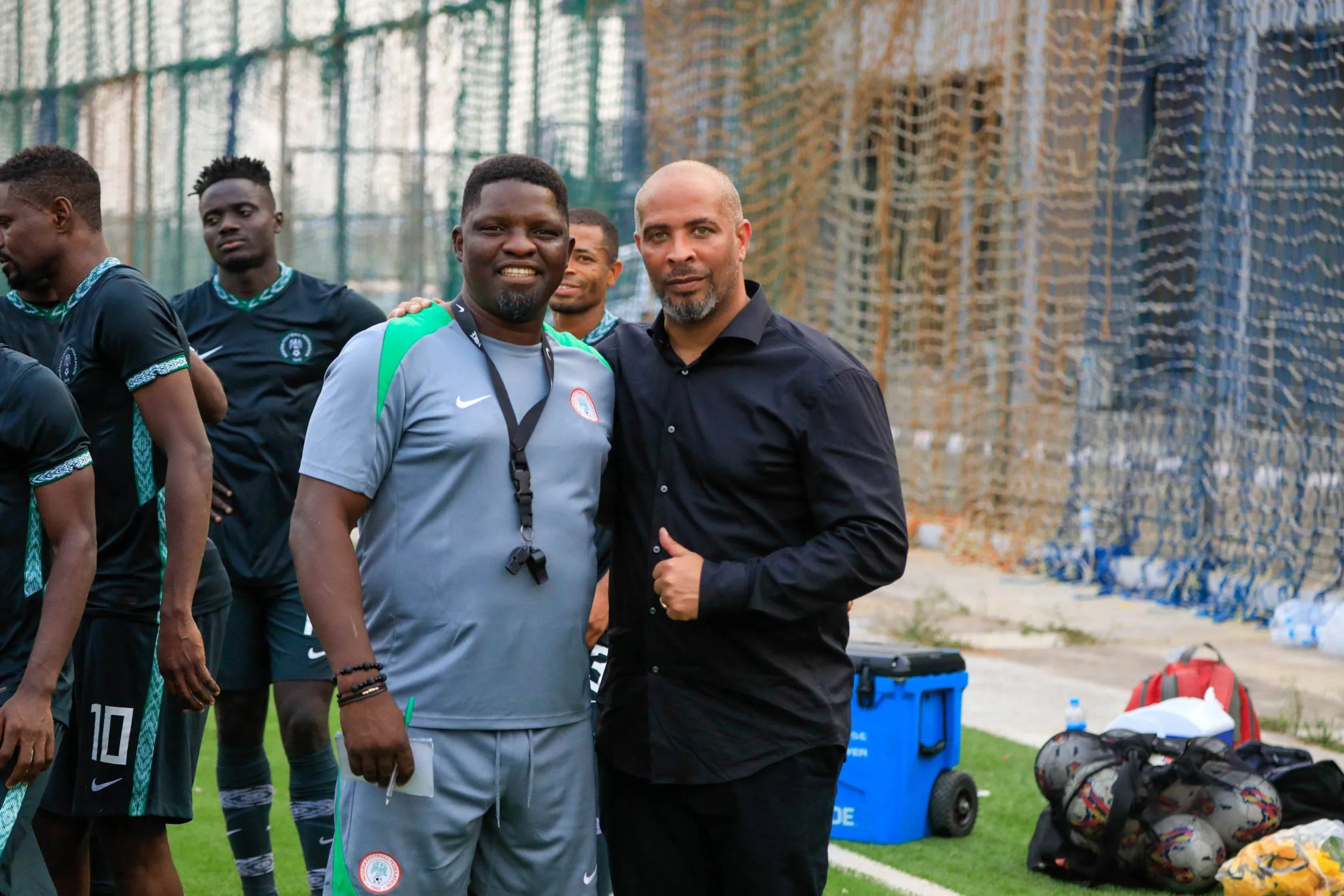 Super Eagles coaches Daniel Ogunmodede x Eric Chelle 
