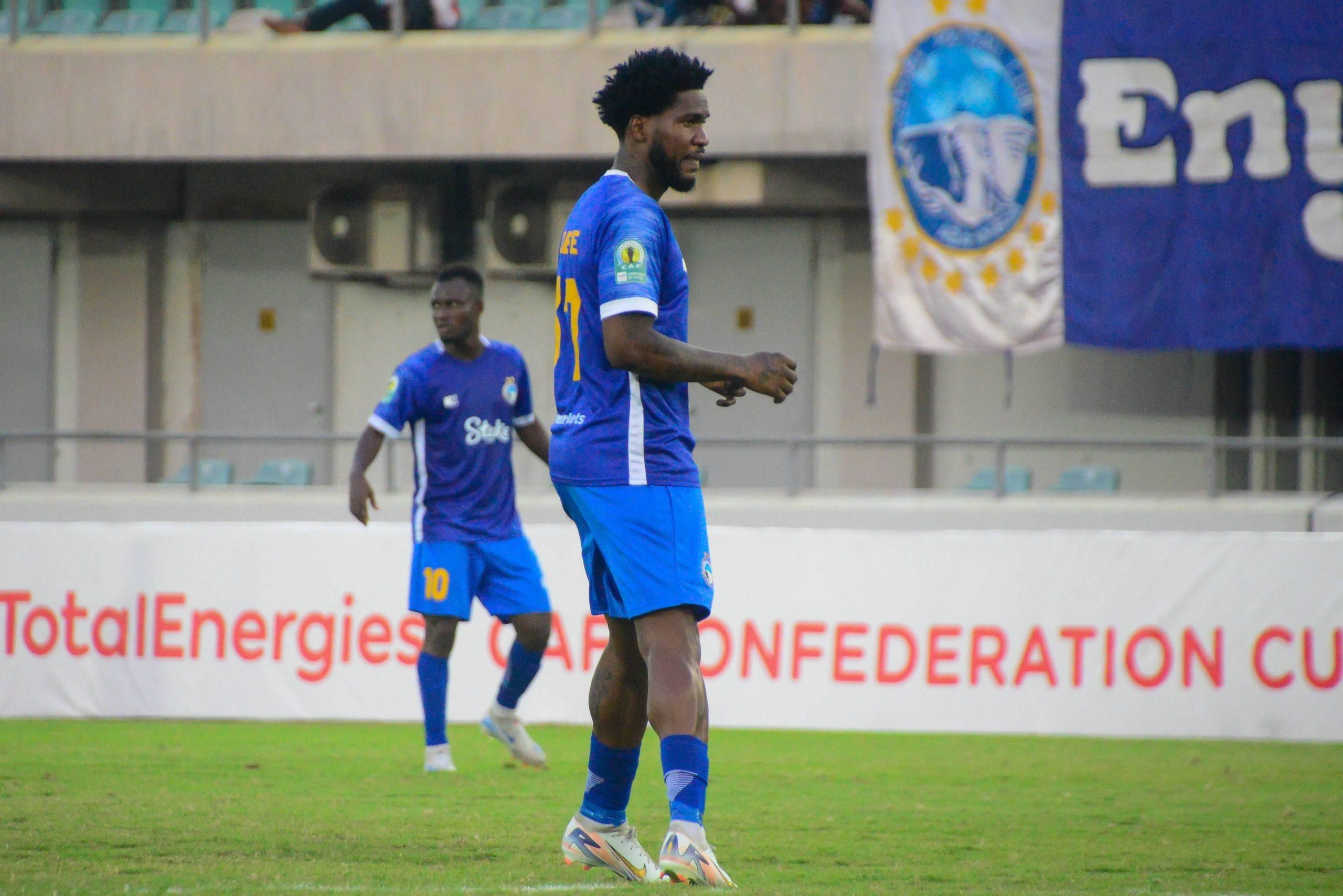 Brown Ideye during the CAF Confederations Cup, Group D match between Enyimba of Nigeria and Associacao Black Bulls of Mozambique Godswill Akpabio Stadium in Uyo, Nigeria