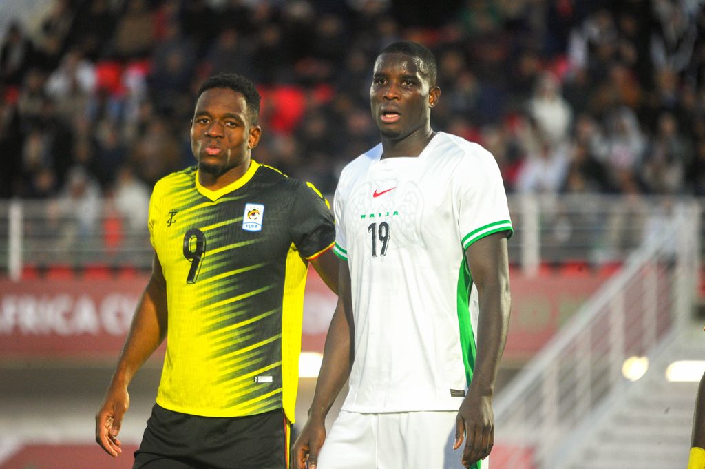 Paul Onuachu and Uche Ikpeazu during the Africa Cup of Nations AFCON match between Uganda and the Super Eagles of Nigeria