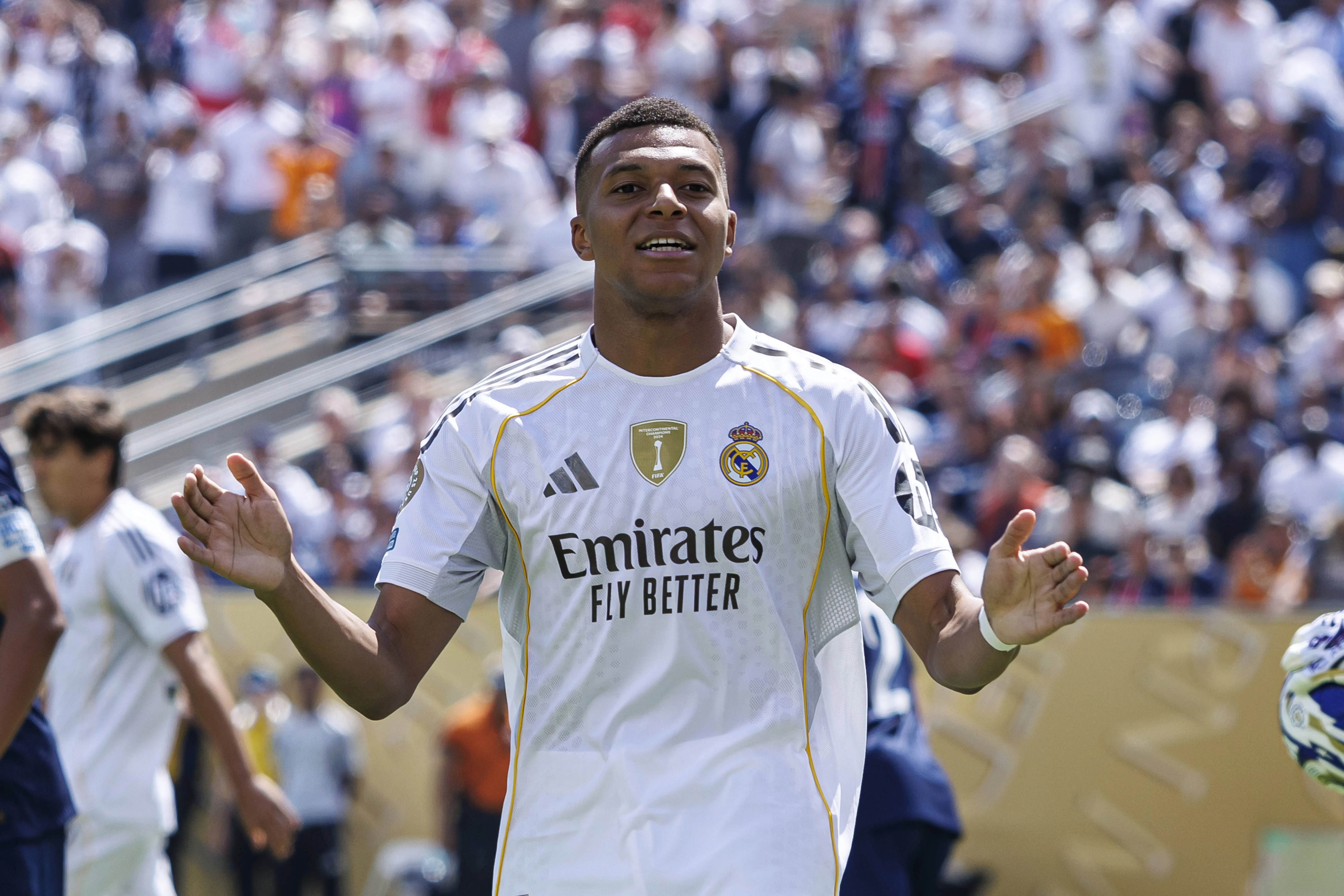 Kylian Mbappe of Real Madrid during the FIFA Club World Cup 2025 semi-final match against Paris Saint-Germain