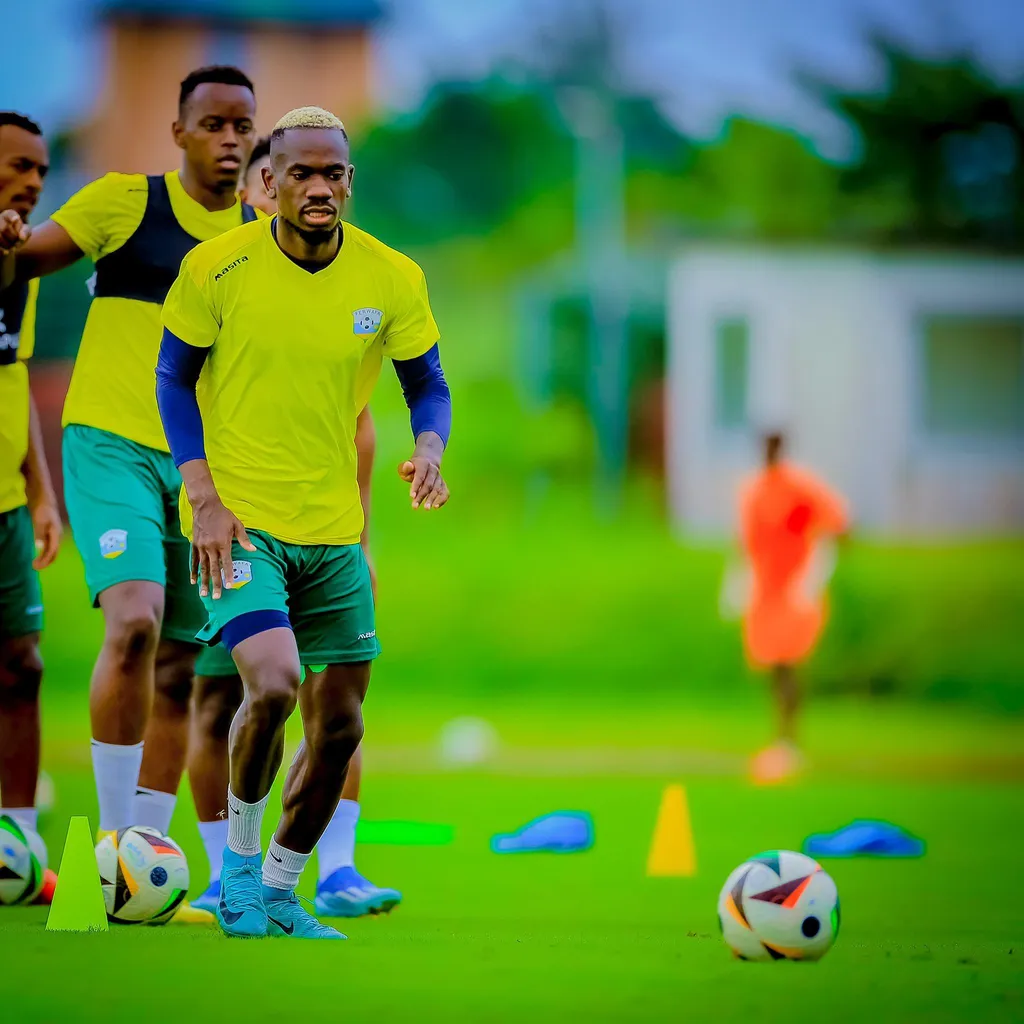 The Rwandan players in training ahead of their fixture against the Super Eagles of Nigeria