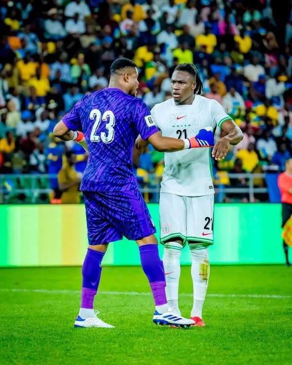 Nigeria Super Eagles stars Stanley Nwabali and Calvin Bassey. Photo Credit X 