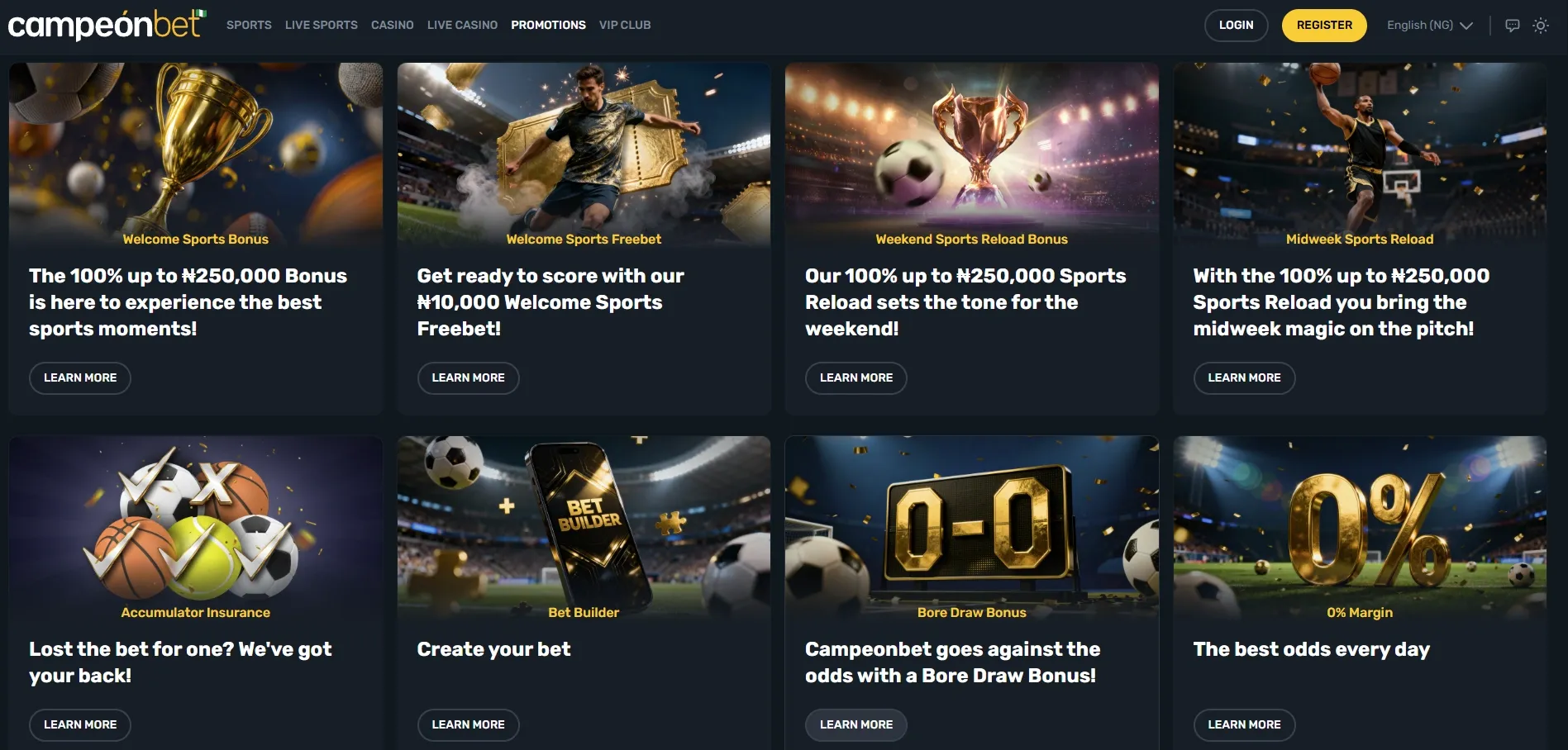 Campeonbet promo page with offers for regular players and sports bettors.