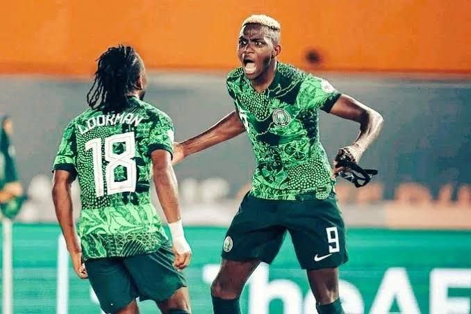 Victor Osimhen and Ademola Lookman celebrates a goal at the 2023 AFCON. Photo Credit X