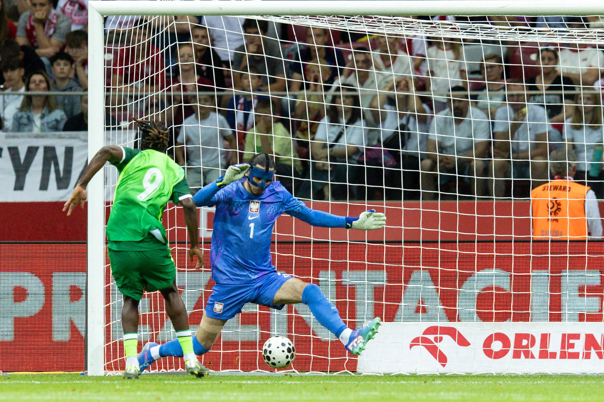 Super Eagles striker Terem Moffi nets the opener against Poland